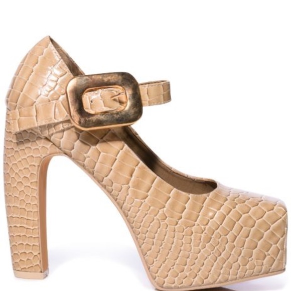 ROUNDABOUT CHUNKY CROC MARY JANE PUMP IN NUDE - Picture 2 of 7